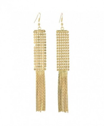 Idealway Women's Fashion Generous Long Metal Smooth Sequins Tassel Pendant Drop Earrings (Gold) - CB187E5T4WZ