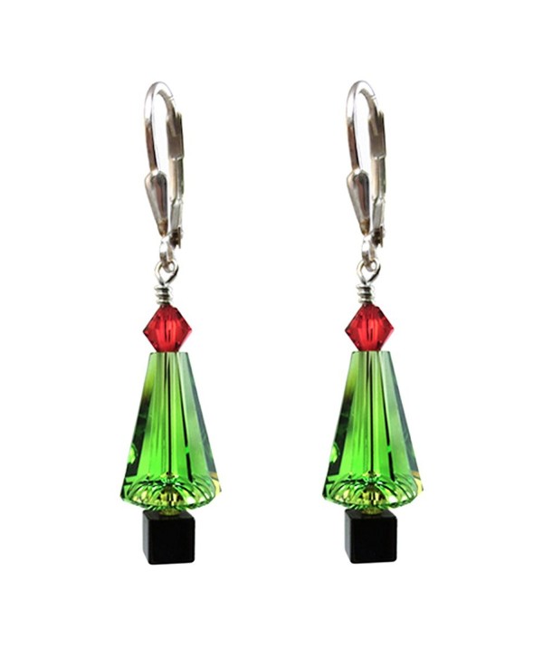Green Christmas tree Earrings Made with Swarovski Crystal elements Silver Leverback - CV11TRGKHN5