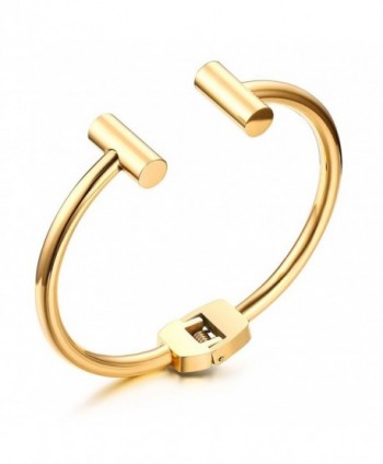 Stainless Steel Trendy Gold Plated-Tone T Wire Open Hinged Cuff Bangle Bracelets for Women- Fashion Jewelry - CL12H7VAGQN