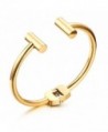 Stainless Steel Trendy Gold Plated-Tone T Wire Open Hinged Cuff Bangle Bracelets for Women- Fashion Jewelry - CL12H7VAGQN