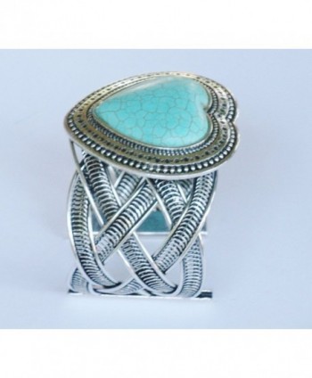 Turquoise Heart Silver tone Cuff Bracelet - Kikis Turquoise Heart Cuff - C811C475879