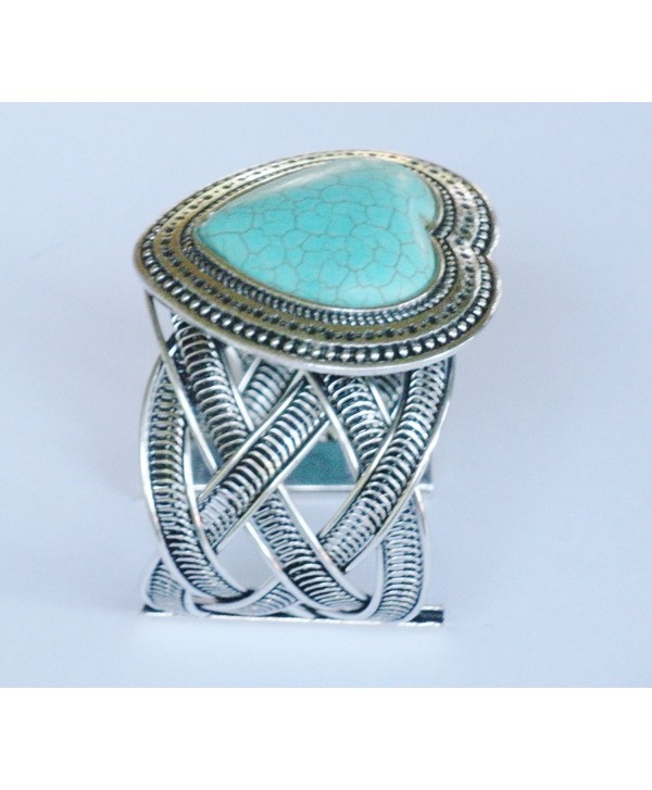 Turquoise Heart Silver tone Cuff Bracelet - Kikis Turquoise Heart Cuff - C811C475879