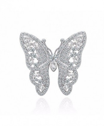 GULICX Shinning Butterfly Brooch Pin Silver Plated Base Party Gift with Full White Cubic Zirconia - C9128HYRI57