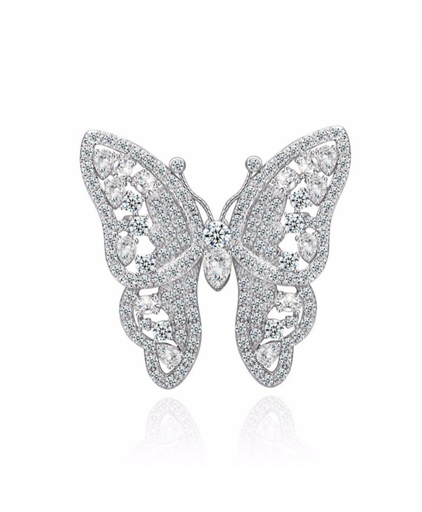 GULICX Shinning Butterfly Brooch Pin Silver Plated Base Party Gift with Full White Cubic Zirconia - C9128HYRI57