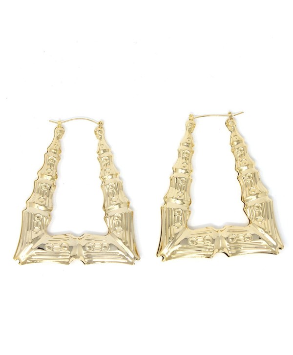 GemGem Jewelry Triangle Hollow Casting Bamboo Pincatch Earrings (2.5 Inches- Gold Tone) - C411G1X8FXL
