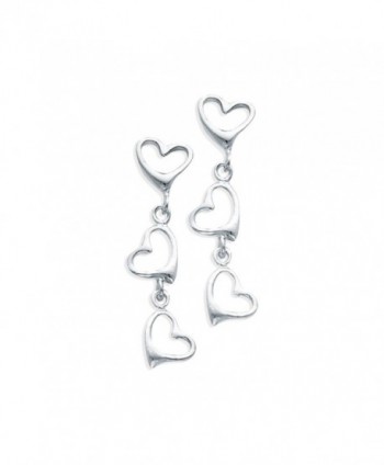 Sterling Silver Three Open Heart Dangle Earrings - CI12FVDE9D1