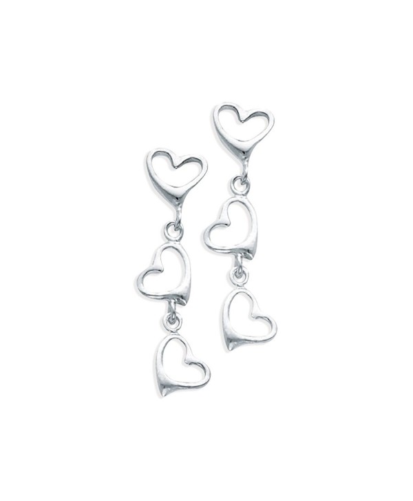 Sterling Silver Three Open Heart Dangle Earrings - CI12FVDE9D1