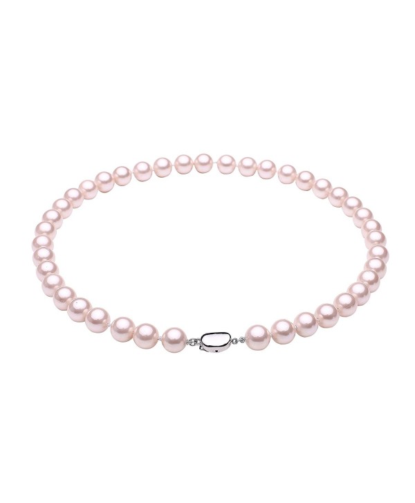 South Sea Shell Pearl Beaded Strand Necklace Choker with Platinum Plated Copper Clasp Silver Tone 18" - Pink - CV1884NUTGL