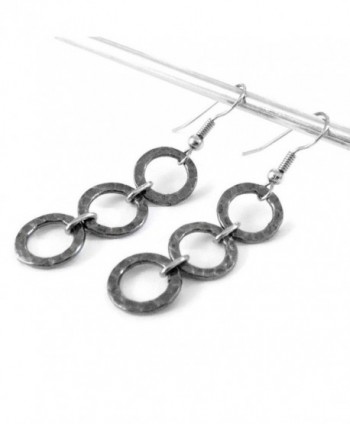 Hammered Stainless Steel Three Circle Dangle Earrings - CB11HAEKL8V