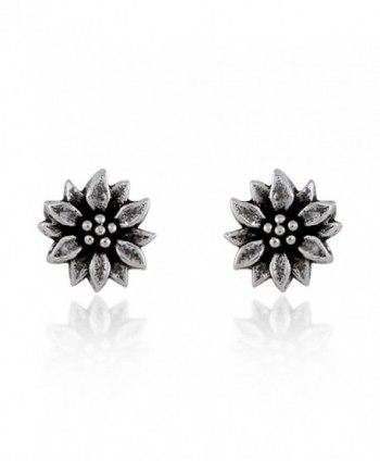 925 Sterling Silver Oxidized Mini Flower Blooming Stud Earrings - C911NUV18TF