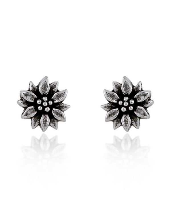 925 Sterling Silver Oxidized Mini Flower Blooming Stud Earrings - C911NUV18TF