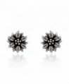 925 Sterling Silver Oxidized Mini Flower Blooming Stud Earrings - C911NUV18TF