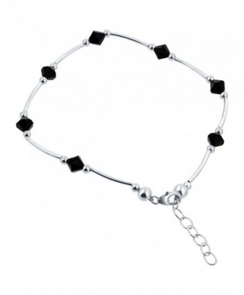 Gem Avenue Sterling Silver Swarovski Elements Black Bicone Crystal Ankle Bracelet 9 to 10 inch Adjustable - C9111CRMG27