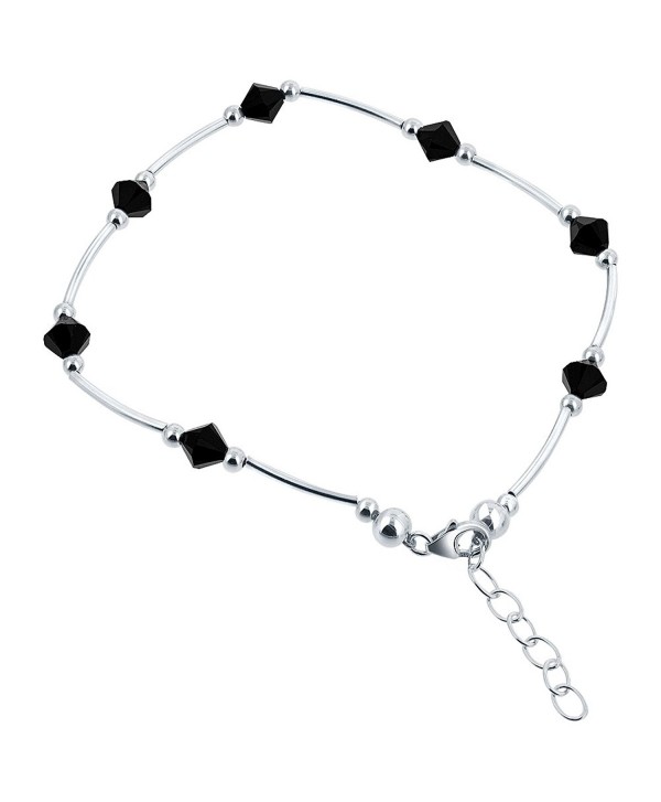 Gem Avenue Sterling Silver Swarovski Elements Black Bicone Crystal Ankle Bracelet 9 to 10 inch Adjustable - C9111CRMG27
