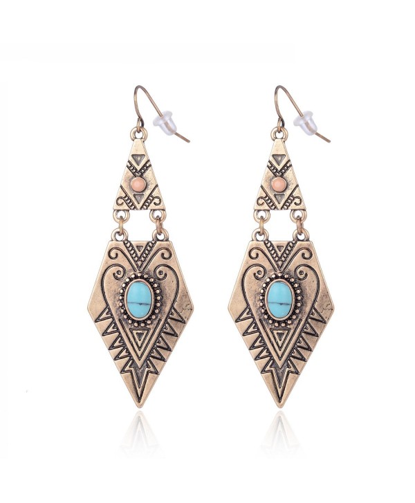 Ethnic Antique Gold Silver Double Layer Mystic Totem Carved Oval Resin Teardrop Dangle Earring - Gold - CW12M23ZUF9