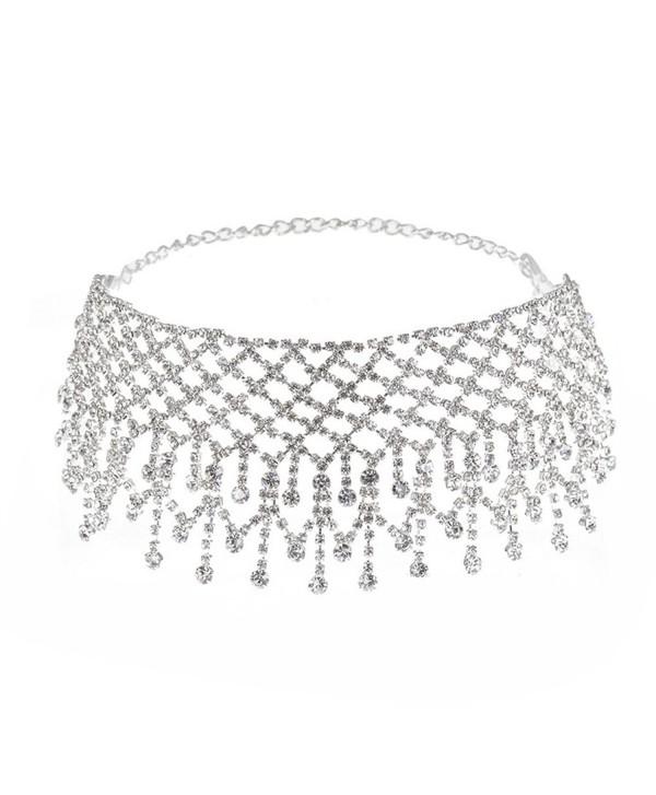 MineSign Diamond Choker Necklace Tassels Choker Extra Wide Chain Necklace Fashion Jewelry - Silver - CR17Z4ZH0AU