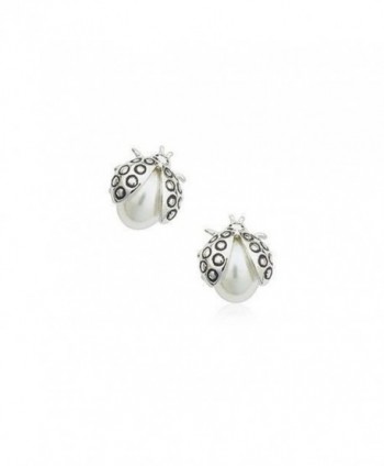 Ladybugs Stud Earrings with Swarovski Crystal Simulated White Pearls 18 ct Gold Plated for Women and Girls - C312N23V5IY