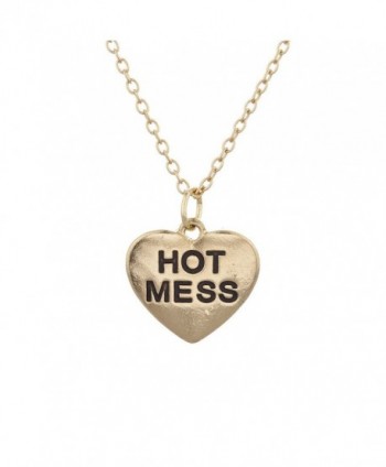 Lux Accessories Goldtone Heart Hot Mess Verbiage Charm Necklace - CJ12LHNTTBL