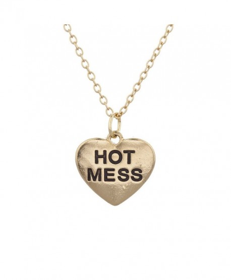 Lux Accessories Goldtone Heart Hot Mess Verbiage Charm Necklace - CJ12LHNTTBL