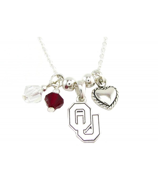 Oklahoma Sooners Red Clear Austrian Crystal Heart Logo Silver Chain Necklace OU - CV11QZVUEWJ