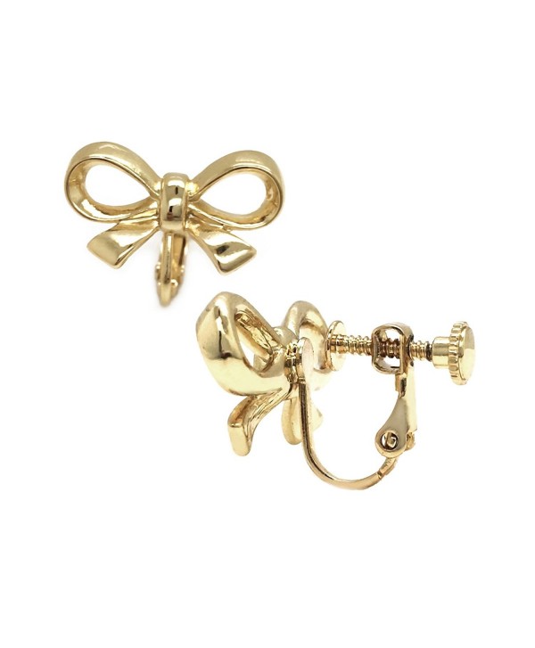Clip on Earrings Bow Knot Gold Plated Adjustable Screwback Women ...