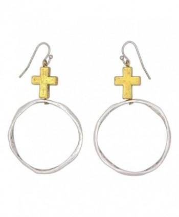 Fabu Jewelry Gold-Toned Cross with Hammered Open Circle Fish Hook Earrings - CK123Z8R8A9