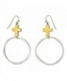 Fabu Jewelry Gold-Toned Cross with Hammered Open Circle Fish Hook Earrings - CK123Z8R8A9