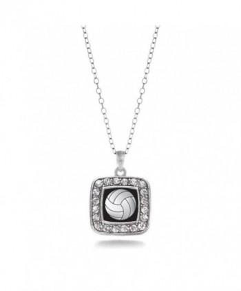 Volleyball Sport Charm Classic Silver Plated Square Crystal Necklace - CG11MCHXBGL