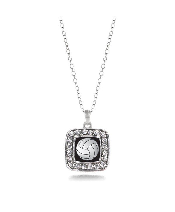 Volleyball Sport Charm Classic Silver Plated Square Crystal Necklace - CG11MCHXBGL