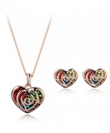 Multicolour Gold Heart Made With Swarovski Crystal 18k Gold Finish Pendant & Earrings Jewelry Set - CC11X6SU1YP