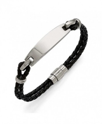 Chisel Stainless Steel Polished ID and Black Woven Leather Bracelet - CH11I03XUXP