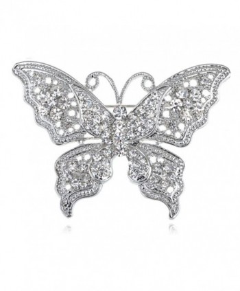 Alilang Clear Crystal Rhinestone Filigree Butterfly Brooch Pin - Pink or White Tone - White - CG1163ZMVMX