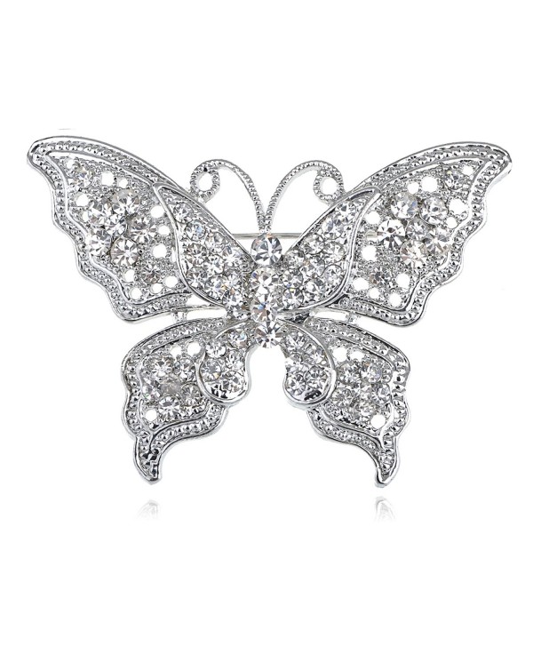 Alilang Clear Crystal Rhinestone Filigree Butterfly Brooch Pin - Pink or White Tone - White - CG1163ZMVMX