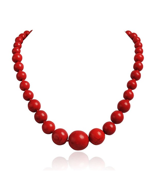 Jane Stone Round Beads Turquoise Necklace Bib Chunky Fashion Jewelry - Red - C611M9RTFE1