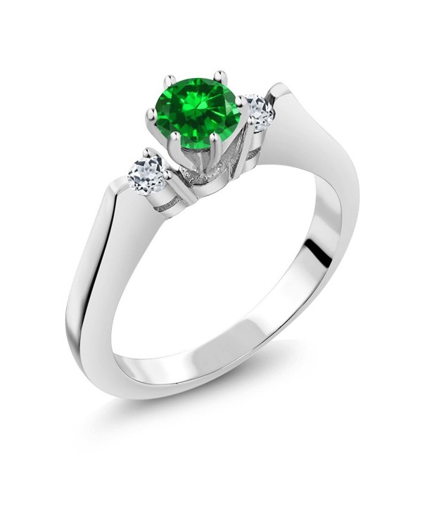 1.00 Ct Round Green Simulated Emerald White Topaz 925 Sterling Silver 3-Stone Ring - C311GO5RDC5