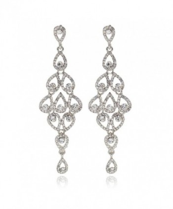 Janefashions Drops Austrian Crystal Rhinestone Silver Chandelier Dangle Earrings Bridal E2088S White - C3120TGO7MN