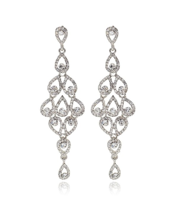 Janefashions Drops Austrian Crystal Rhinestone Silver Chandelier Dangle Earrings Bridal E2088S White - C3120TGO7MN