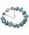 A TE Charm Bracelet with Crystal and Murano Glass Flower Beads for Women B9496 - Blue-20cm - C6123D6ANV9