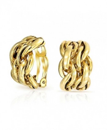 Bling Jewelry Gold Plated Alloy Double Chain Links Half Hoop Clip On Earrings - C111IK8HJEL