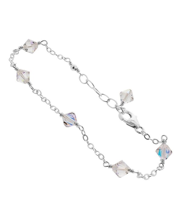 Gem Avenue Sterling Silver Swarovski Elements Clear AB Bicone Crystal Ankle Bracelet - C3122IZ1FQT