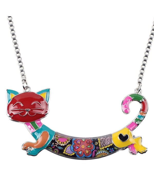 Bonsny Statement Enamel Chain Alloy Cat Necklaces Pendant Jewelry For Women Girls New Design - Multicolor - C8185NG2G2R