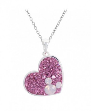 Disney Mickey Mouse Silver Plated Multi Pink Crystal Heart Pendant- 18" - C7188YHG9XK