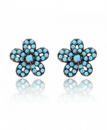 Stud Earrings Turquoise Flower Rose Gold Plated Mother's Day Gift - CZ189ZZKIOA