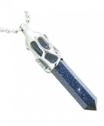 Positive Energy Cosmic Amulet Crystal Point Lucky Charm Blue Goldstone Pendant 18 Inch Necklace - CU115WZ93WB