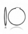 Black Flashed Sterling Silver 2mm Diamond Cut Round Hoop Earrings- All Sizes - 40mm - C8182ZRE965