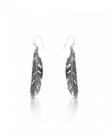 Feather Dangle Earrings 925 Sterling Silver Ethnic Gipsy Tribal Boho Chic - C1187AKNEQR