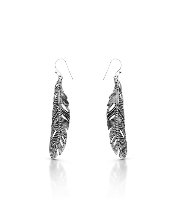 Feather Dangle Earrings 925 Sterling Silver Ethnic Gipsy Tribal Boho Chic - C1187AKNEQR