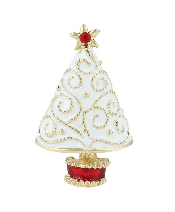 EVER FAITH Star Filigree White Wishing Tree Brooch Clear Austrian Crystal Enamel - Gold-Tone - CA11Q2XVK37