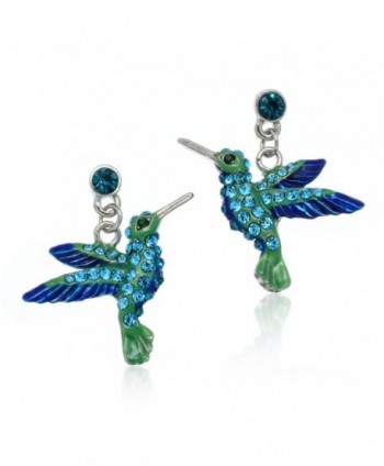 PammyJ Sparkling Hummingbird Blue and Green Crystal Dangle Earrings - CK12O0SAS07