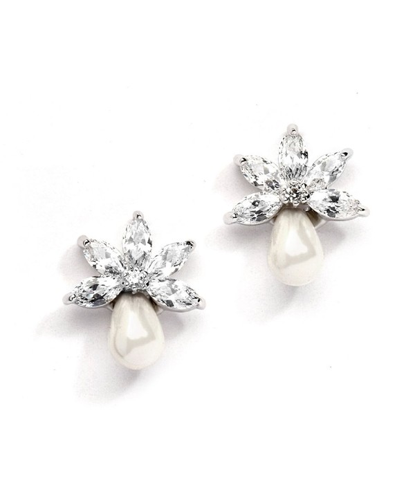 Mariell Dainty Freshwater Pearl and CZ Cluster Bridal Wedding Earrings - Great for Bridesmaid & Prom Too - C2123QWMIS7